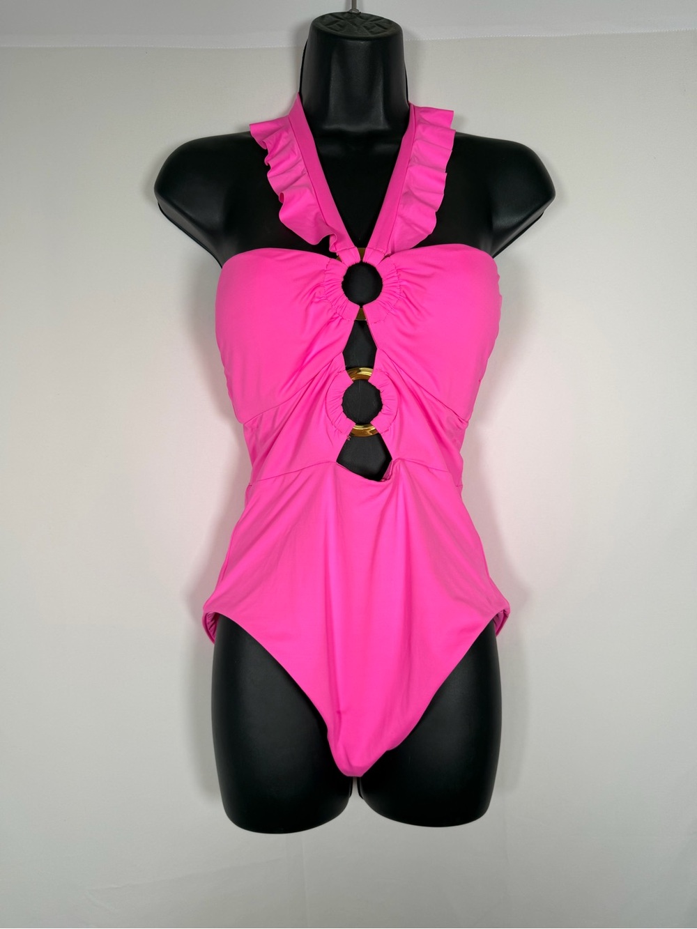 NWOT Soluna Swim Ruffled Halter One-Piece Swimsuit in Neon Hot Pink